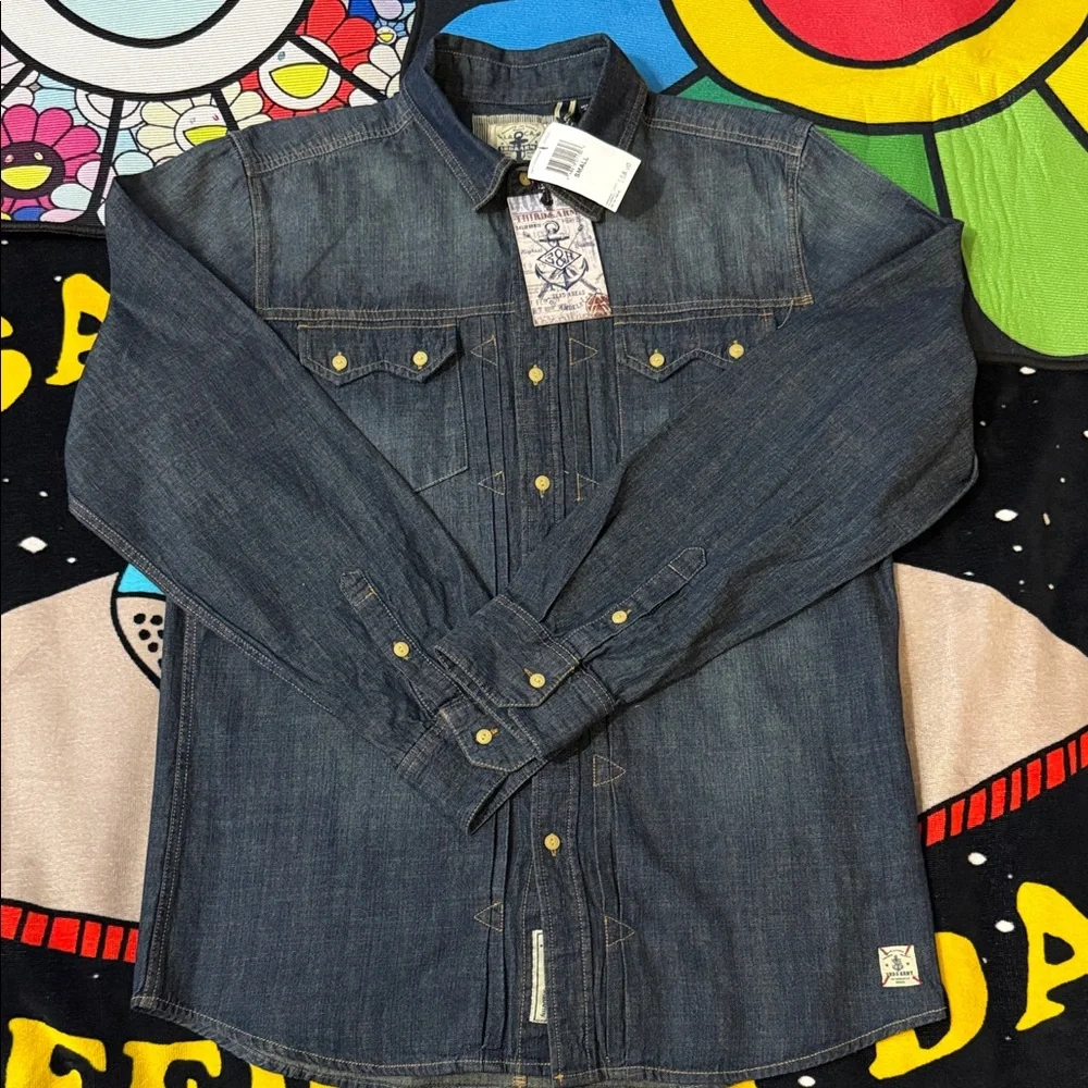 Third Army Men's Denim Shirt Long Sleeve - Picture 1 of 13
